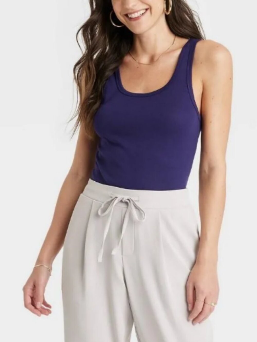 A New Day Cotton Blend Ribbed Scoop Neck Sleeveless Layering Tank/Tee in Purple